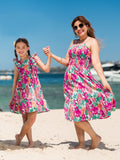 Mom & Me Matching Cotton Vacation Dresses Floral Smocked Dresses with Ruffle Straps for Summer Family Outings & Photos Multi-color