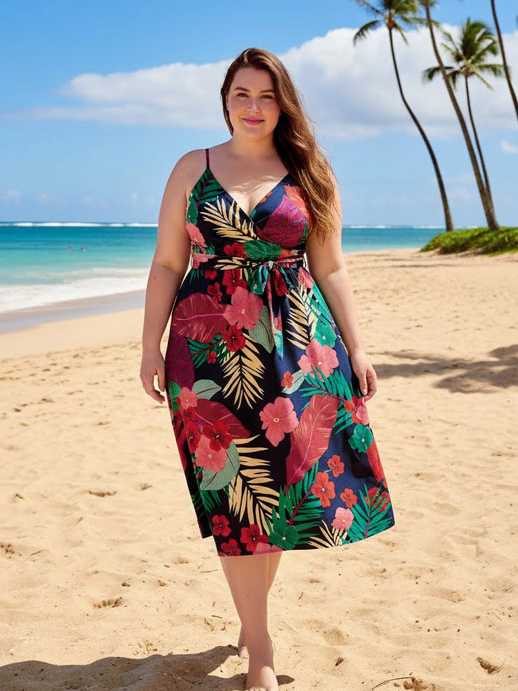 Mommy and Me Family Matching Sets Floral Panel Black tee and V-neck Strap Dress with Hidden Snap  Deep Blue