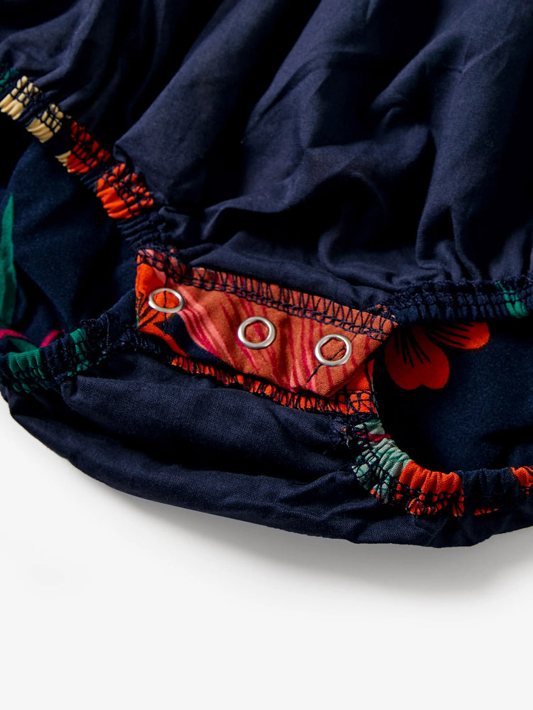 Mommy and Me Family Matching Sets Floral Panel Black tee and V-neck Strap Dress with Hidden Snap  Deep Blue