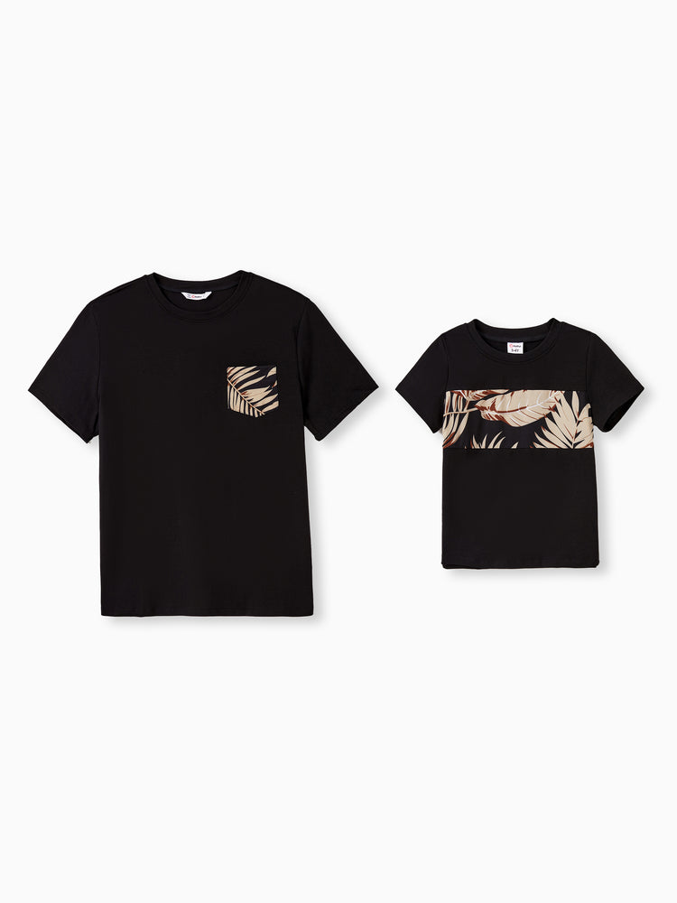 Daddy and Me Family Matching Floral Print Belted Cami Dresses And Solid Short Sleeve Tops Sets Black