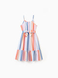 Toddler/Kid Girl Colorful Stripe Camisole Belt Dress Multi-color