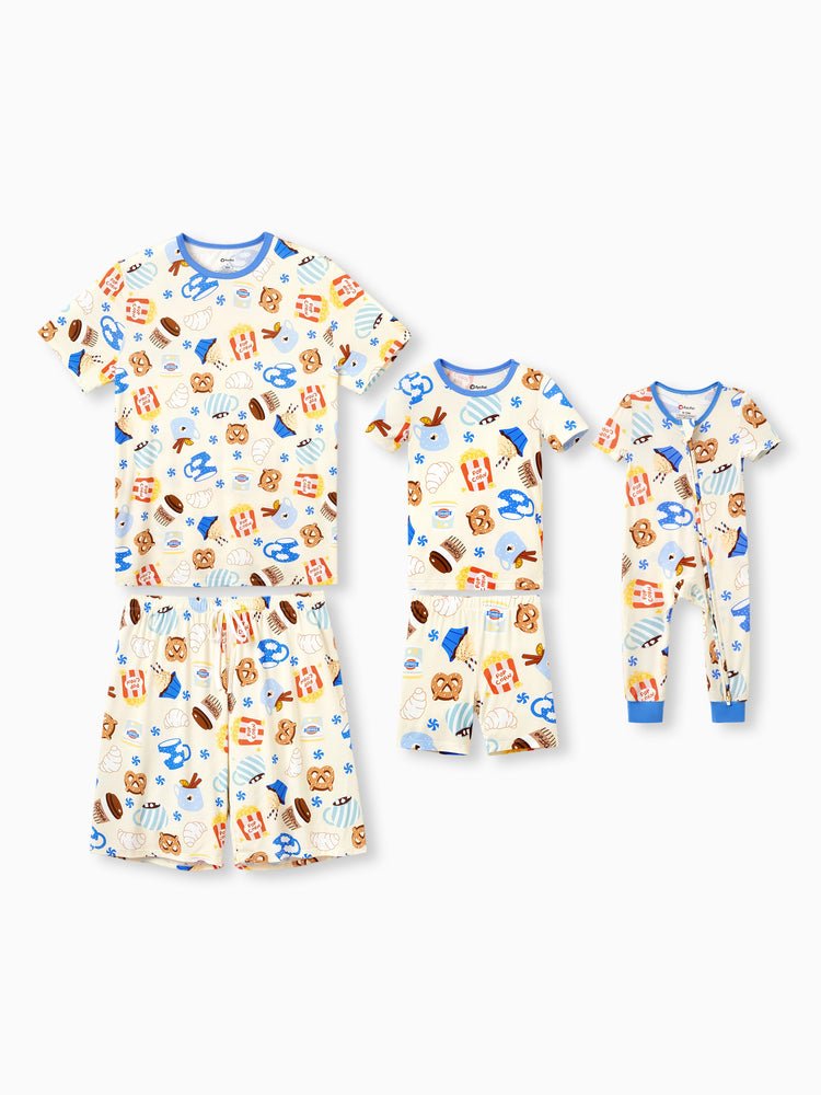 Daddy & Son Bamboo Pajamas Buttery Soft Bamboo Viscose PJs for Men Women Kids Toddler Baby, Cozy Dessert Print Short-sleeve Sleepwear Blue