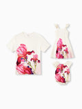 Daddy & Daughter Casual Outfit Floral Print T-shirt or Halter Dress Summer Set for Vacation Apricot