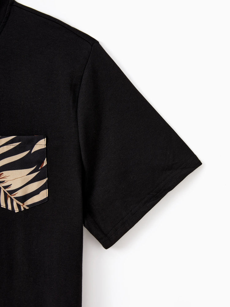 Daddy and Me Family Matching Floral Print Belted Cami Dresses And Solid Short Sleeve Tops Sets Black