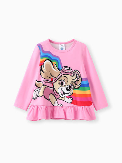 PAW Patrol Toddler Girl 2pcs Skye Rainbow/Gradient Ruffled Top with Leggings Set Pink
