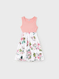 Toddler/Kid Girl Pink Sleeveless Splicing Floral Print Midi Dresses Pink