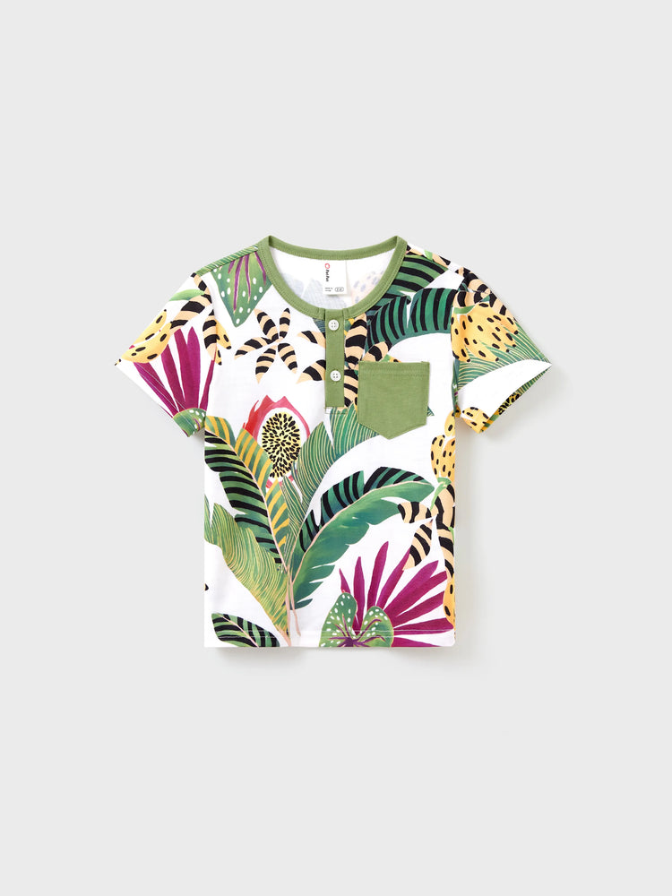 Daddy and Me Family Matching Tropical Floral Print Short-sleeve Top or Camisole Dress Set Multi-color