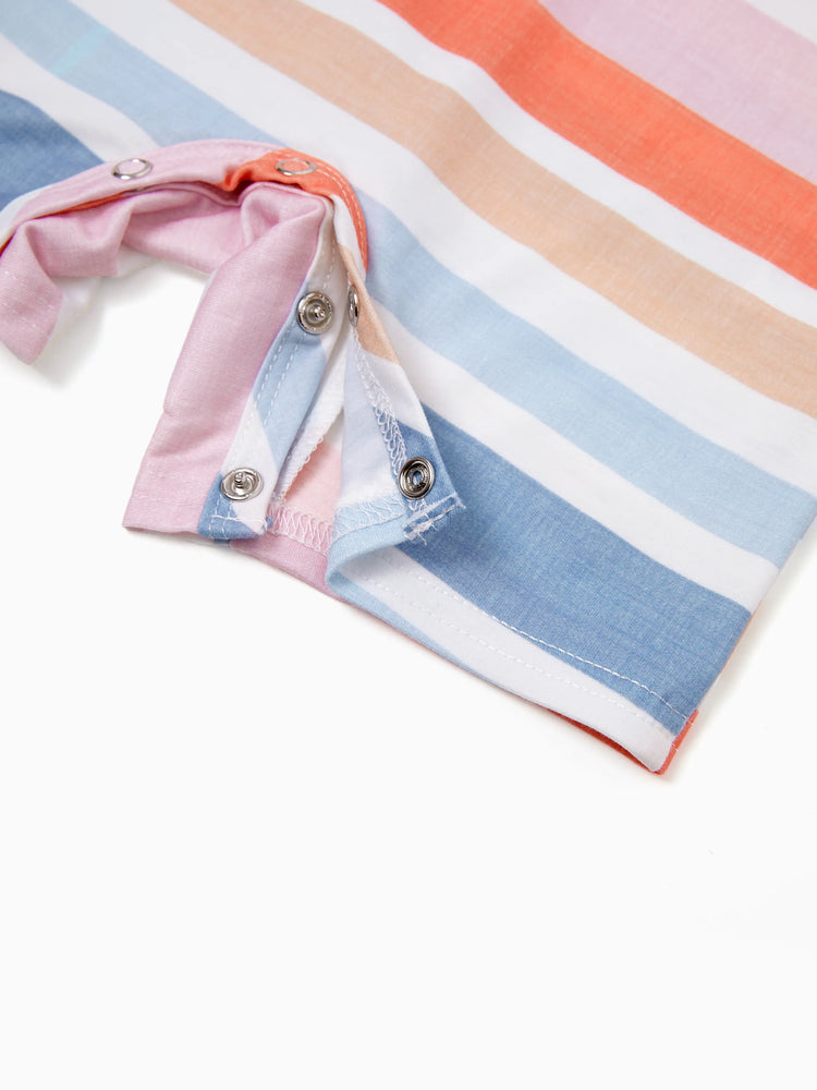 Daddy and Me Family Matching Blue Short-sleeve Tee or Colorful Stripe Camisole Dress Multi-color