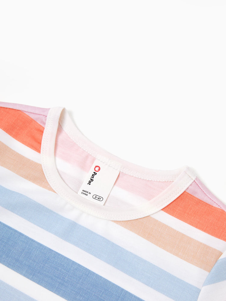 Daddy and Me Family Matching Blue Short-sleeve Tee or Colorful Stripe Camisole Dress Multi-color
