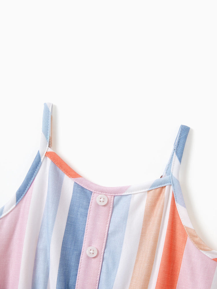 Toddler/Kid Girl Colorful Stripe Camisole Belt Dress Multi-color