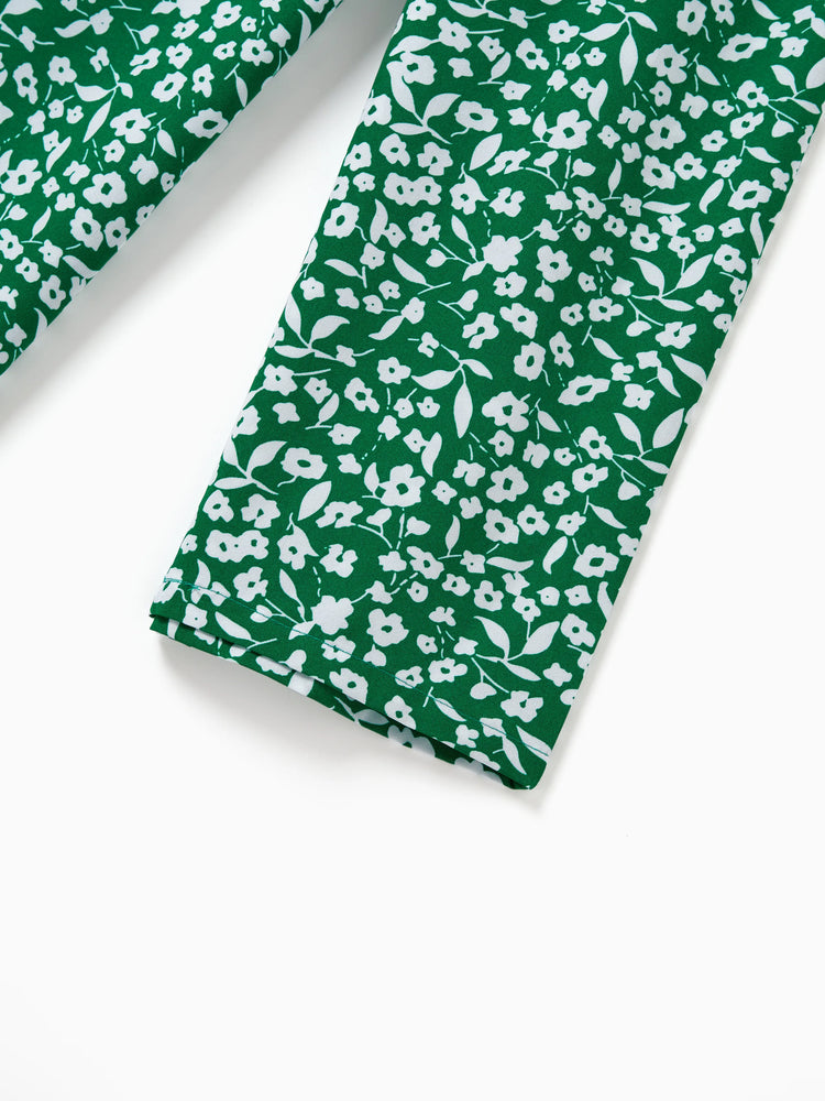 Toddler/Kid Girl Floral Print Green Smocked Strap Jumpsuits Green