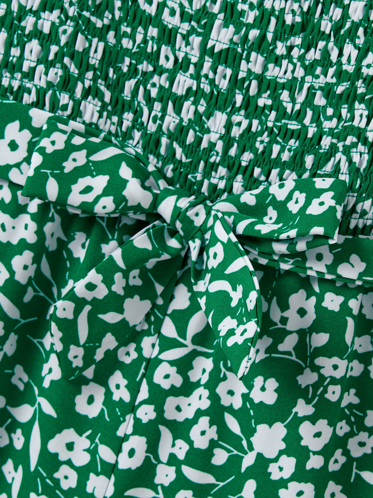 Toddler/Kid Girl Floral Print Green Smocked Strap Jumpsuits Green