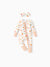 Baby long-sleeve bamboo footed onesie with two-way zipper and anti-slip grips, animal print, includes hairband, apricot.