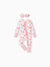 Baby long-sleeve bamboo footed onesie with two-way zipper and anti-slip grips, animal print, includes hairband, pink.