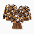 Halloween Family Matching Outfit Pumpkin / Bat Print Long-sleeve Top or Tutu Dress . Brown