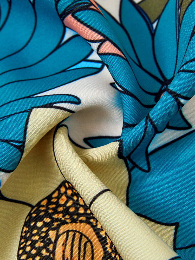 Daddy & Daughter Set Sun Flower Print Short-sleeve Collar Shirt or White Camisole Top and Flower Wide-leg Pants Set for Summer Vacation Multi-color