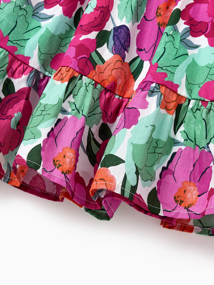 Toddler/Kid Girl Cotton Vacation Dresses Floral Smocked Dresses with Ruffle Straps for Summer Family Outings & Photos Multi-color