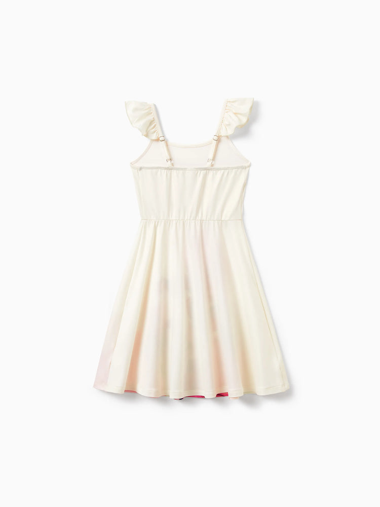 Toddler/Kid Girl Casual Floral Print Halter Dress Summer Set for Vacation  Apricot