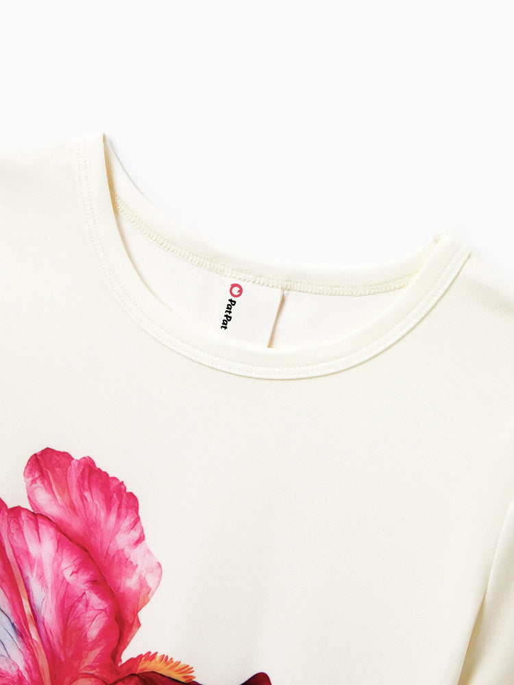 Daddy & Son Casual Outfit Floral Print T-shirt or Halter Dress Summer Set for Vacation Apricot