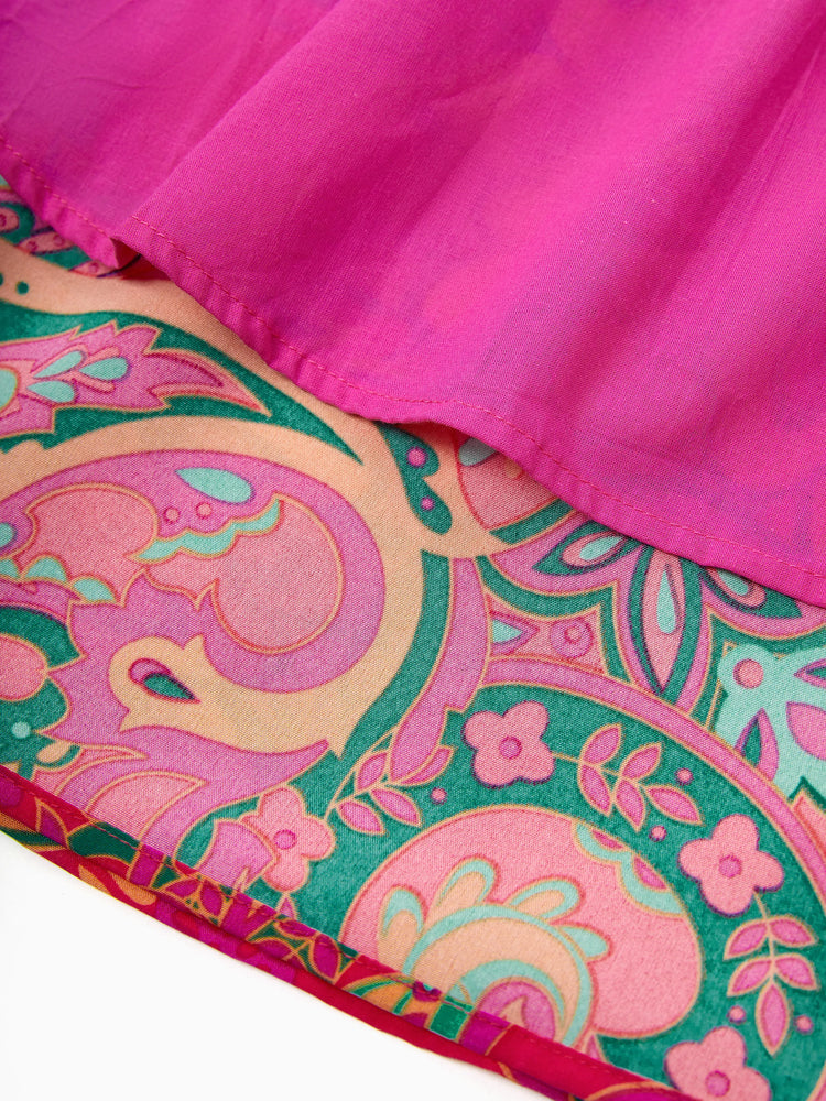 Daddy & Daughter Outfit Set Sleeveless Halter Belted Dress or Short-sleeve Collar Shirt   for Summer Vacation Hot Pink