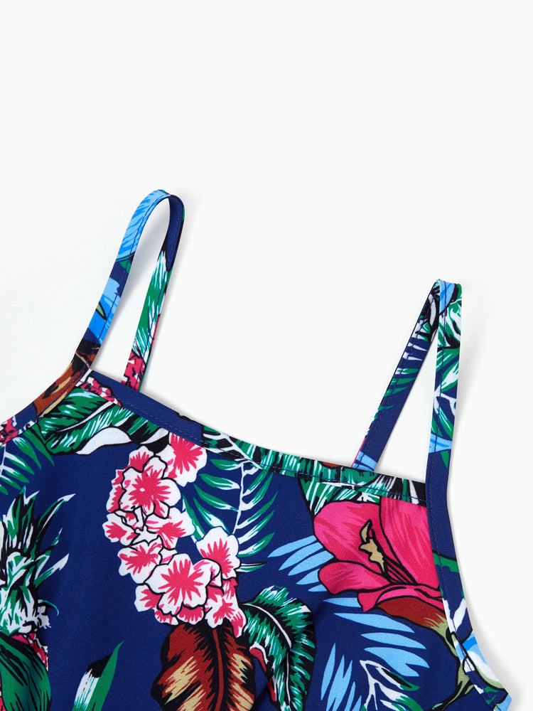 Toddler/Kid Girl Floral Print Sleeveless Cami Jumpsuit Deep Blue