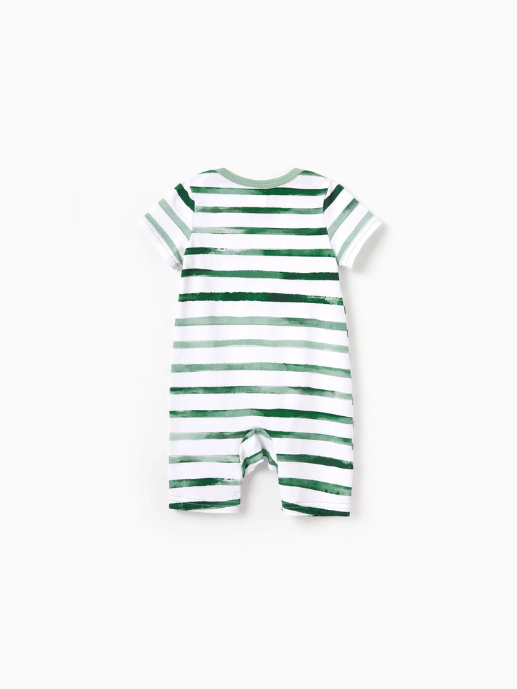 Daddy & Daughter Cotton Outfits Set Green Striped T-Shirt and Dress Set for Dad, Mom, Kids & Baby, Perfect for Summer Family Outings & Photos Green