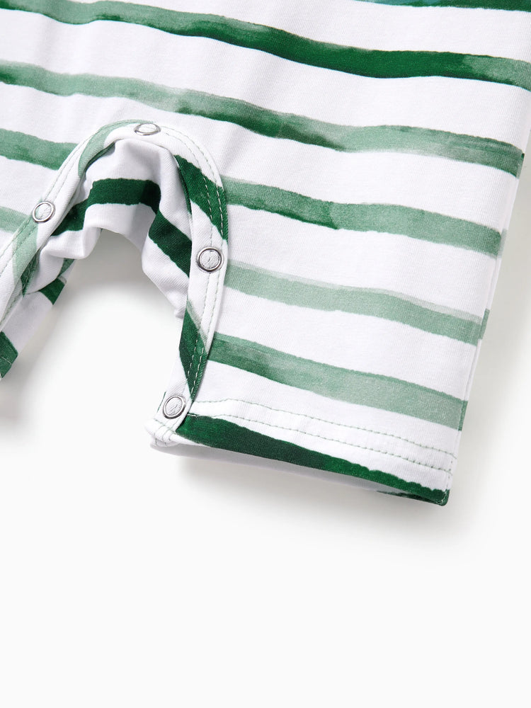 Daddy & Daughter Cotton Outfits Set Green Striped T-Shirt and Dress Set for Dad, Mom, Kids & Baby, Perfect for Summer Family Outings & Photos Green