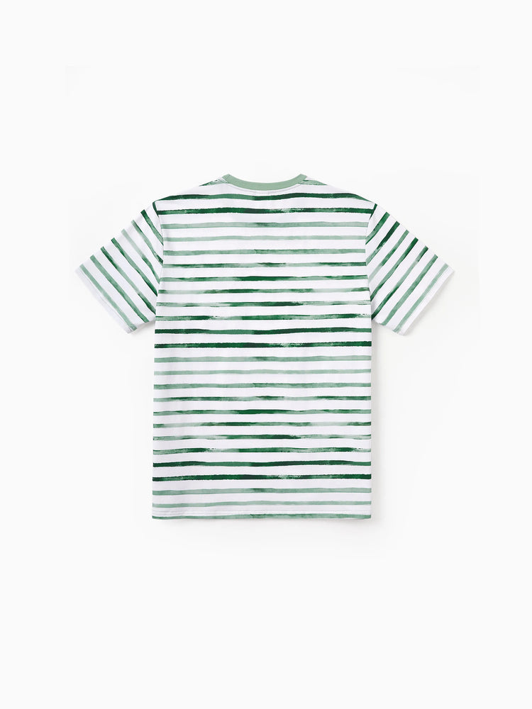 Daddy & Daughter Cotton Outfits Set Green Striped T-Shirt and Dress Set for Dad, Mom, Kids & Baby, Perfect for Summer Family Outings & Photos Green