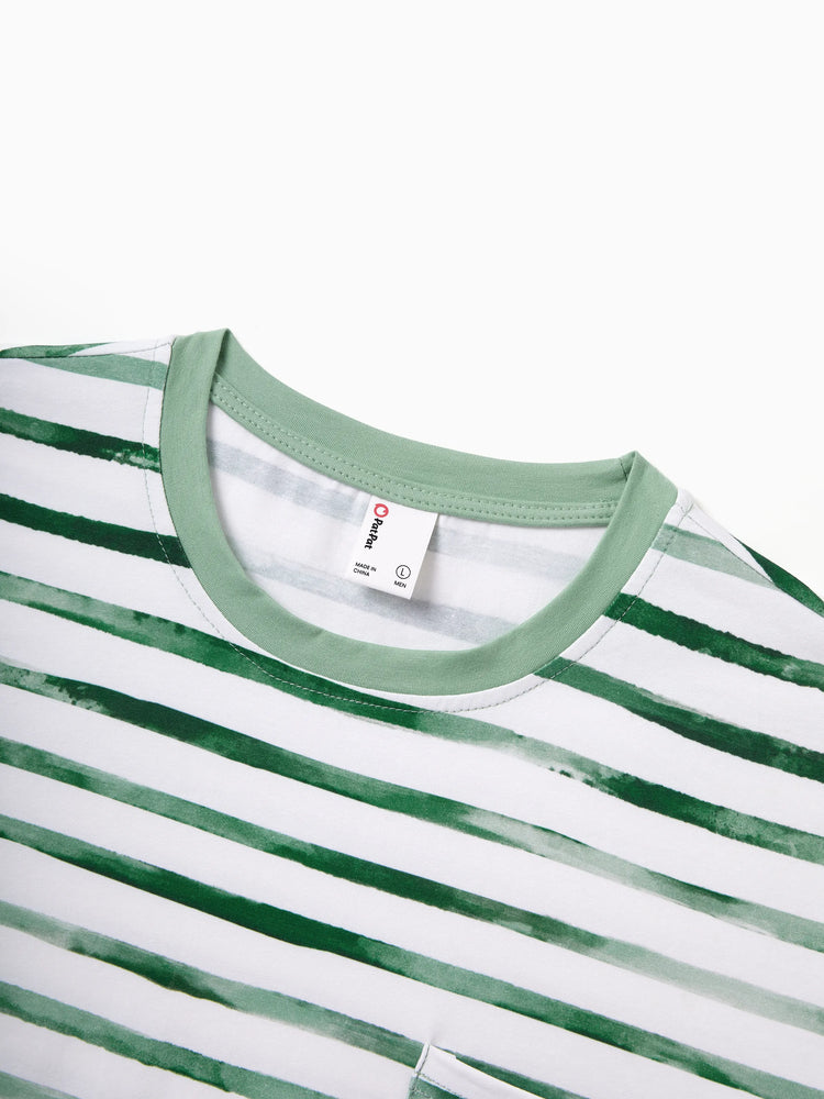 Daddy & Daughter Cotton Outfits Set Green Striped T-Shirt and Dress Set for Dad, Mom, Kids & Baby, Perfect for Summer Family Outings & Photos Green