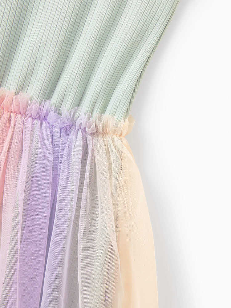 Matching Toddler/Kid Girl "Besties" Dresses Pastel Tulle Skirt for Girls, Perfect for Family Outings & Photos Pale Green