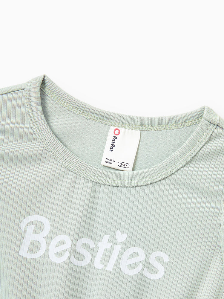 Matching Toddler/Kid Girl "Besties" Dresses Pastel Tulle Skirt for Girls, Perfect for Family Outings & Photos Pale Green