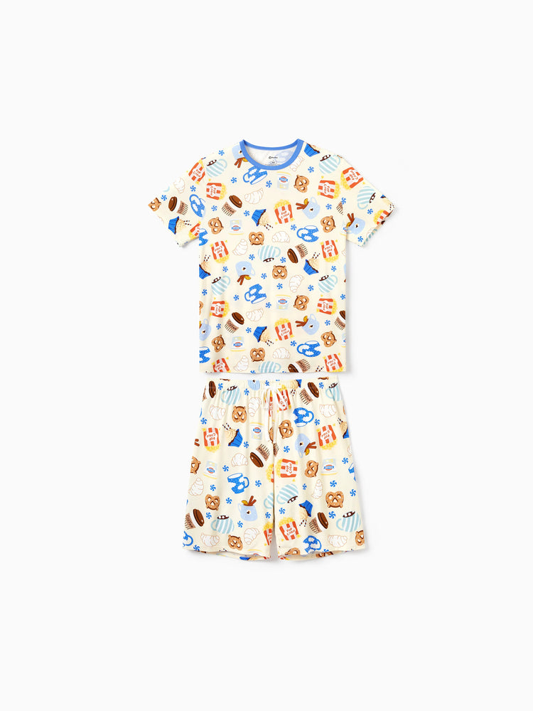 Daddy & Son Bamboo Pajamas Buttery Soft Bamboo Viscose PJs for Men Women Kids Toddler Baby, Cozy Dessert Print Short-sleeve Sleepwear Blue