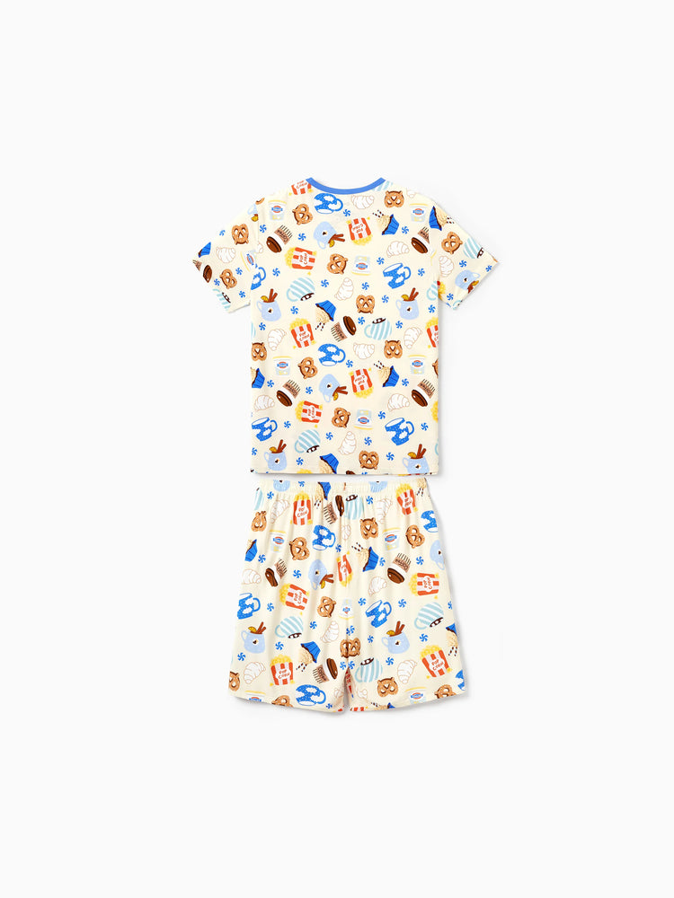 Daddy & Son Bamboo Pajamas Buttery Soft Bamboo Viscose PJs for Men Women Kids Toddler Baby, Cozy Dessert Print Short-sleeve Sleepwear Blue