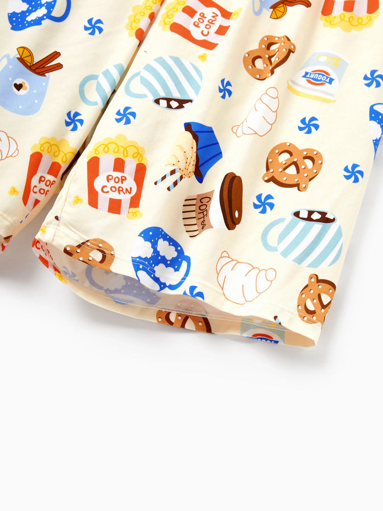 Daddy & Son Bamboo Pajamas Buttery Soft Bamboo Viscose PJs for Men Women Kids Toddler Baby, Cozy Dessert Print Short-sleeve Sleepwear Blue