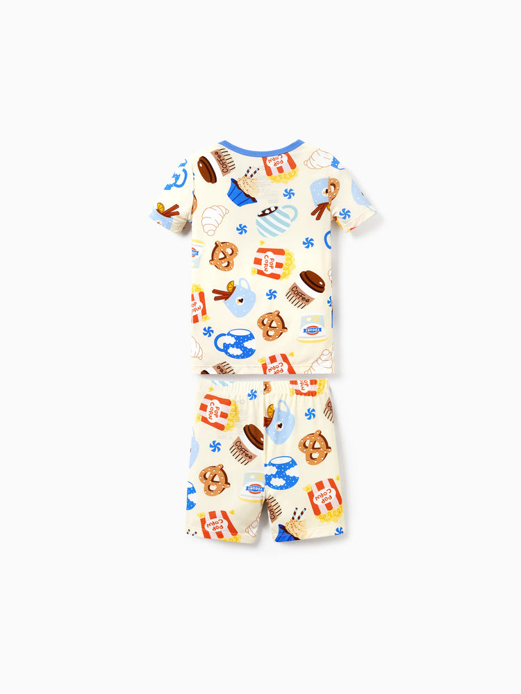 Daddy & Son Bamboo Pajamas Buttery Soft Bamboo Viscose PJs for Men Women Kids Toddler Baby, Cozy Dessert Print Short-sleeve Sleepwear Blue