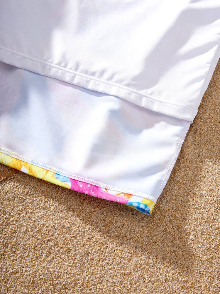 Daddy & Daughter Seashell & Starfish Print Swimsuits Ruched One-Piece & Swim Trunks Set Multi-color