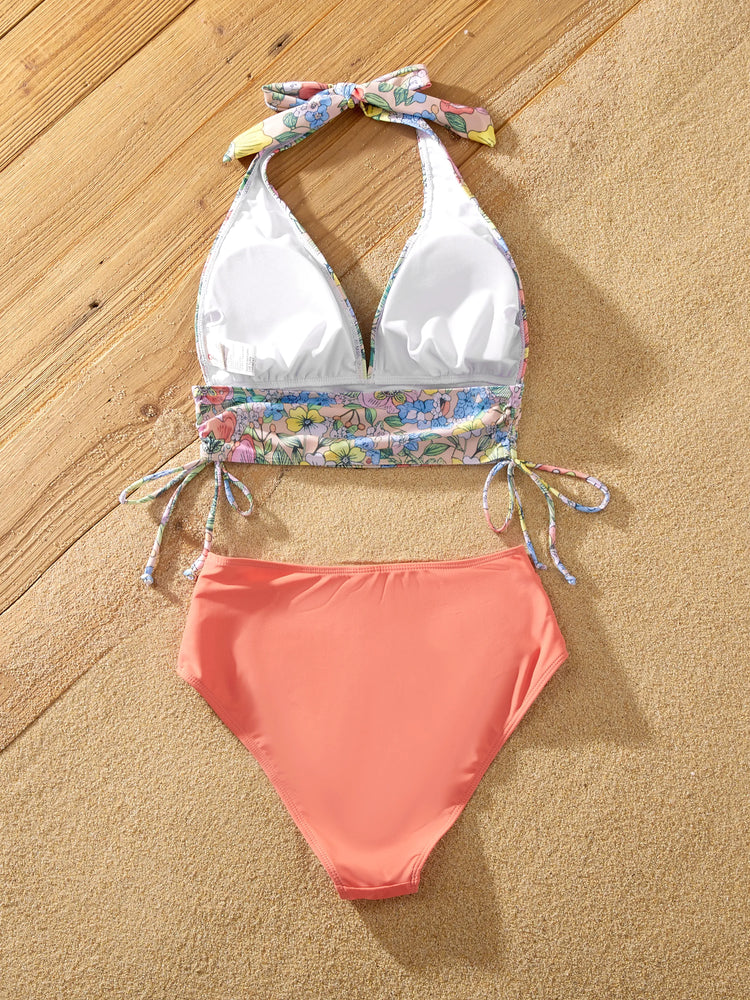 Matching Family Floral Swimwear Bikini Set for Mom & Daughter Floral Board Shorts for Dad & Son, Cute Beach Outfits for Vacation & Pool Days Multi-color