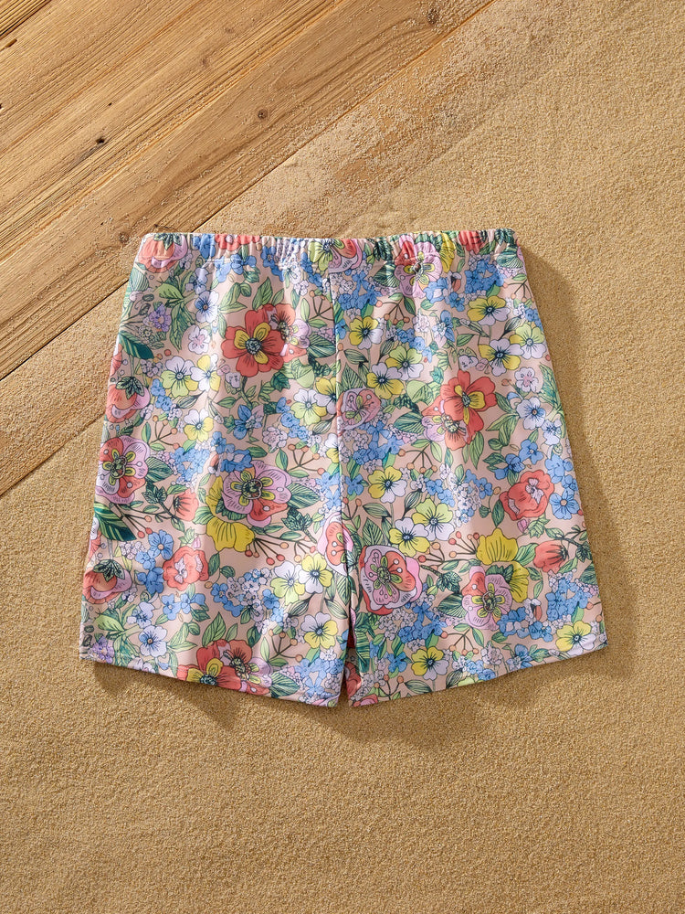 Matching Family Floral Swimwear Bikini Set for Mom & Daughter Floral Board Shorts for Dad & Son, Cute Beach Outfits for Vacation & Pool Days Multi-color