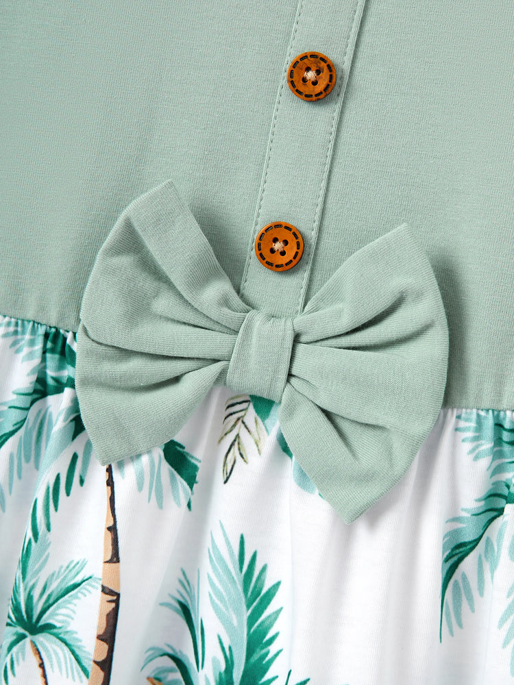 Toddler/Kid Girl Tropical Print Tank Bowknot Dress Green