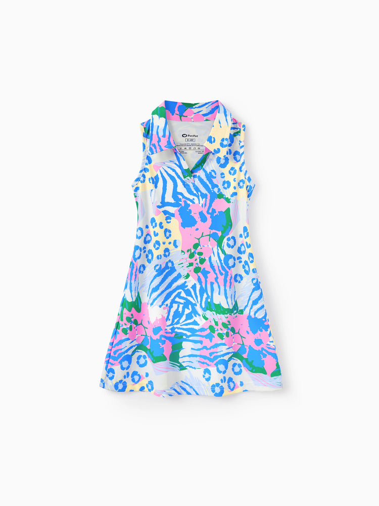 Matching Mommy and Me Resort Dresses Colorful Abstract Print Halter Collar Dress With Shorts, Chic Summer Vacation Outfits Multi-color