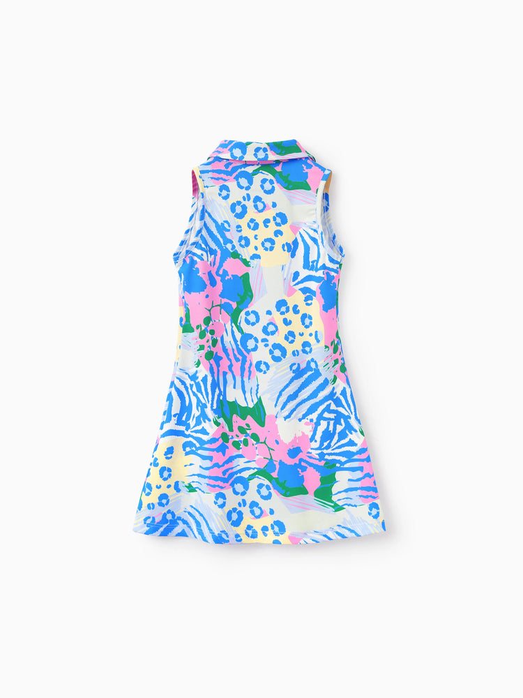 Matching Mommy and Me Resort Dresses Colorful Abstract Print Halter Collar Dress With Shorts, Chic Summer Vacation Outfits Multi-color