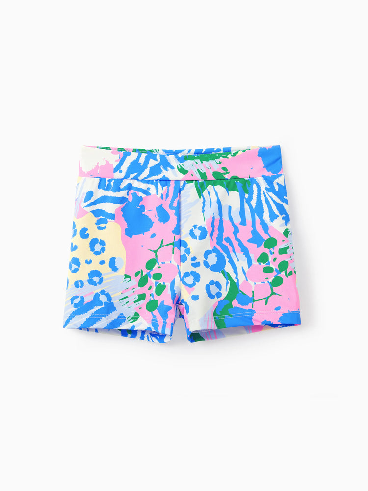 Matching Mommy and Me Resort Dresses Colorful Abstract Print Halter Collar Dress With Shorts, Chic Summer Vacation Outfits Multi-color