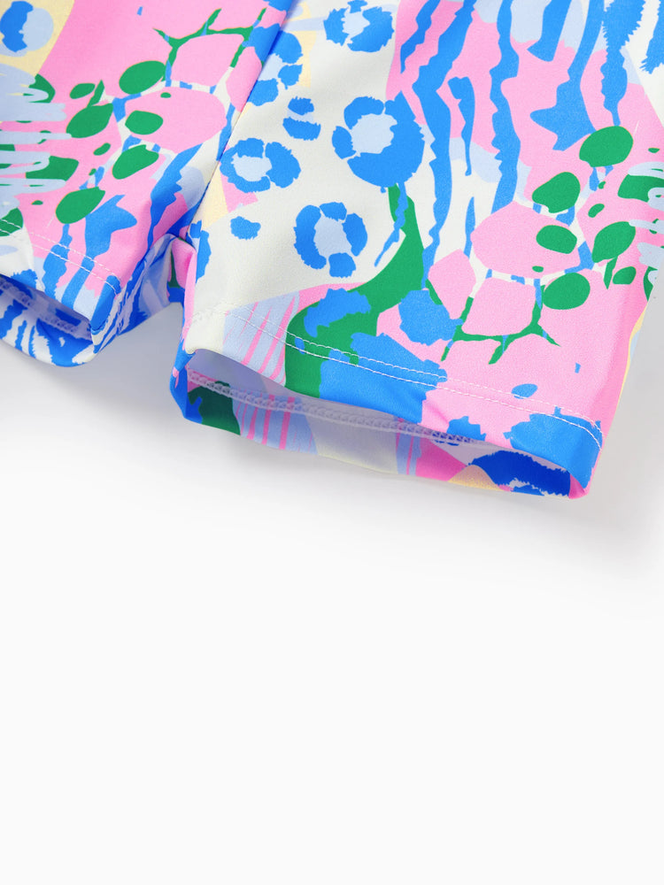 Matching Mommy and Me Resort Dresses Colorful Abstract Print Halter Collar Dress With Shorts, Chic Summer Vacation Outfits Multi-color