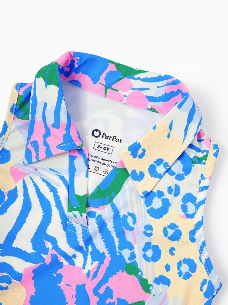 Matching Mommy and Me Resort Dresses Colorful Abstract Print Halter Collar Dress With Shorts, Chic Summer Vacation Outfits Multi-color