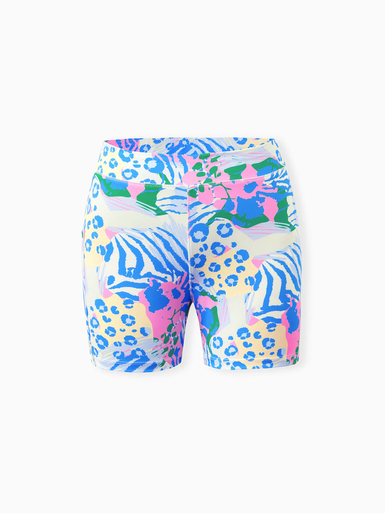 Matching Mommy and Me Resort Dresses Colorful Abstract Print Halter Collar Dress With Shorts, Chic Summer Vacation Outfits Multi-color