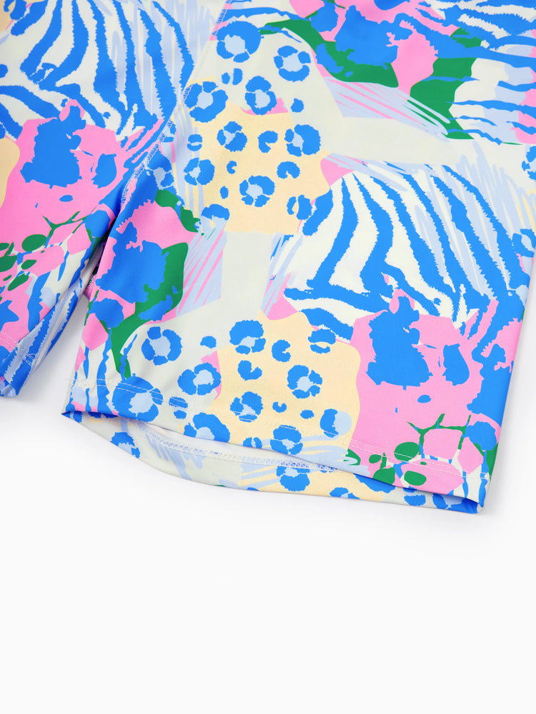 Matching Mommy and Me Resort Dresses Colorful Abstract Print Halter Collar Dress With Shorts, Chic Summer Vacation Outfits Multi-color