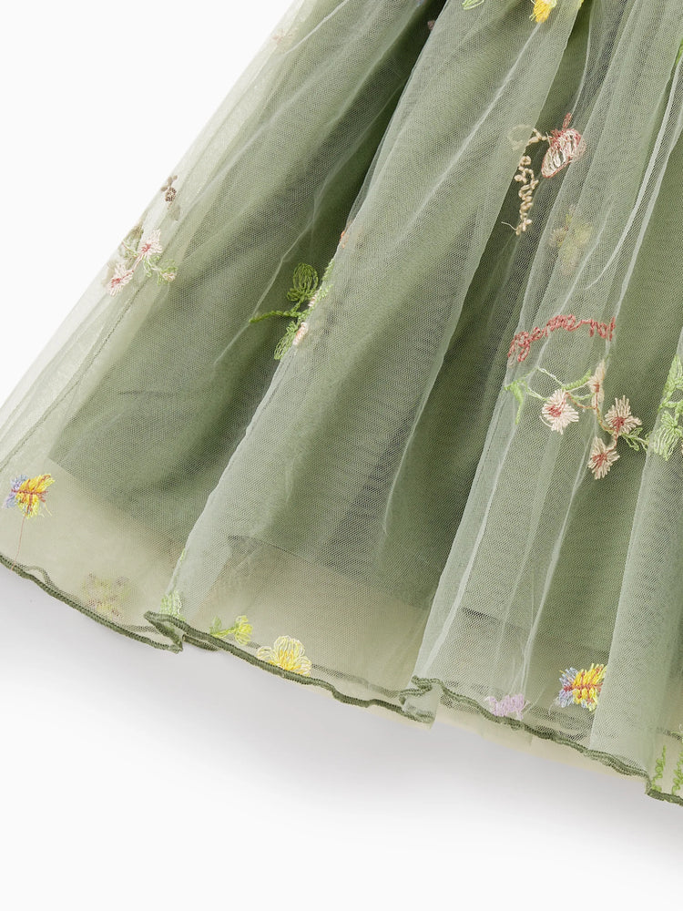 Daddy & Daughter Polo Collar Short-sleeve Shirt or V-neck Strappy Mesh Dress Green