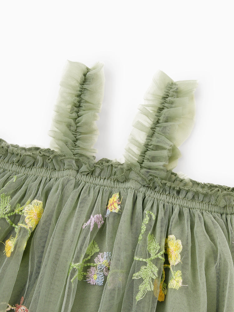 Daddy & Daughter Polo Collar Short-sleeve Shirt or V-neck Strappy Mesh Dress Green