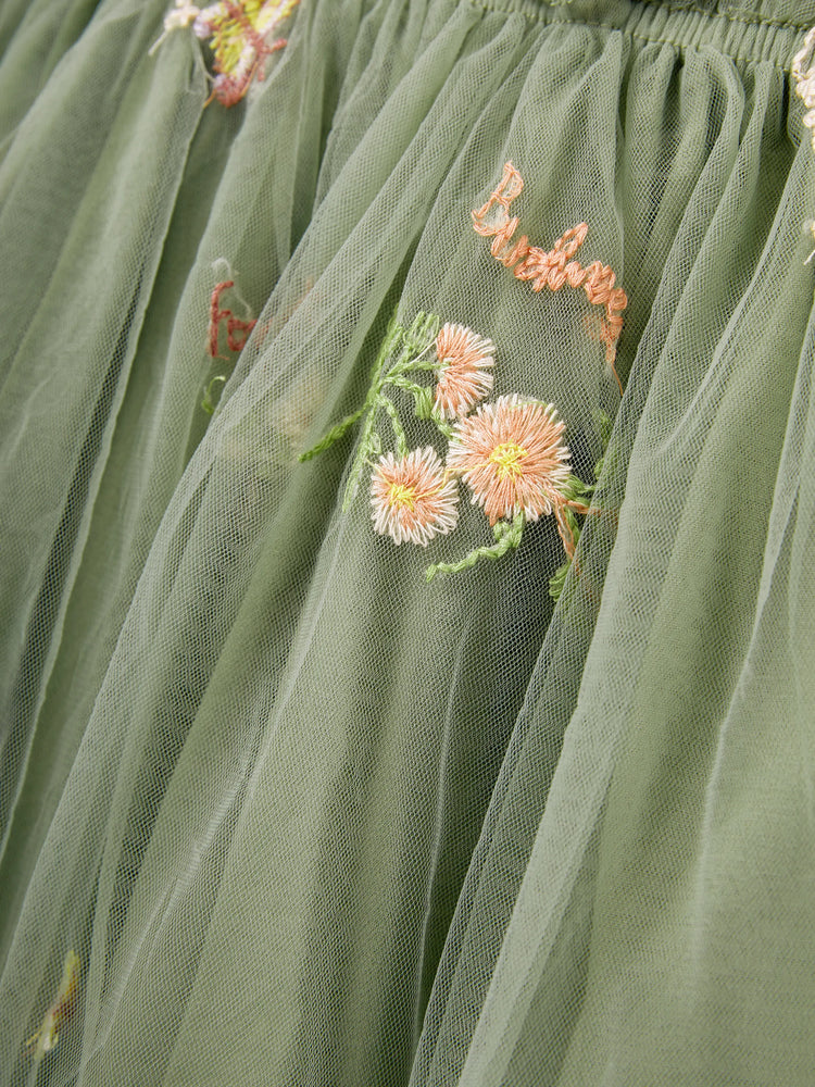 Daddy & Daughter Polo Collar Short-sleeve Shirt or V-neck Strappy Mesh Dress Green