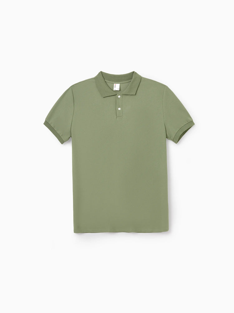 Daddy & Daughter Polo Collar Short-sleeve Shirt or V-neck Strappy Mesh Dress Green